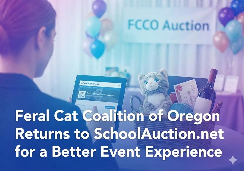The article’s title, 'Feral Cat Coalition of Oregon Returns to SchoolAuction.net for a Better Event Experience'