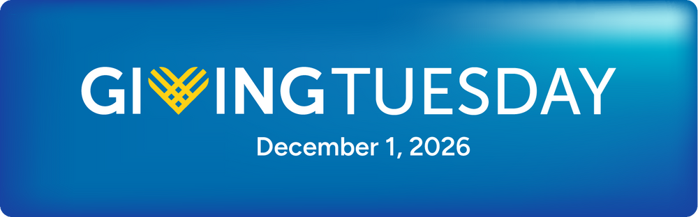 GivingTuesday banner with the GivingTuesday heart logo and December 1, 2026 in white and yellow on a blue background