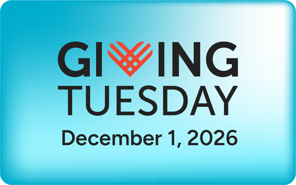 GivingTuesday campaign page header with the GivingTuesday heart logo and December 1, 2026 in dark text with a red heart on a light aqua background