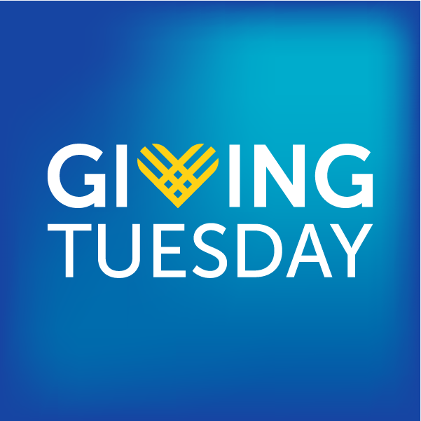 Square GivingTuesday graphic with the GivingTuesday heart logo in white and yellow on a blue background