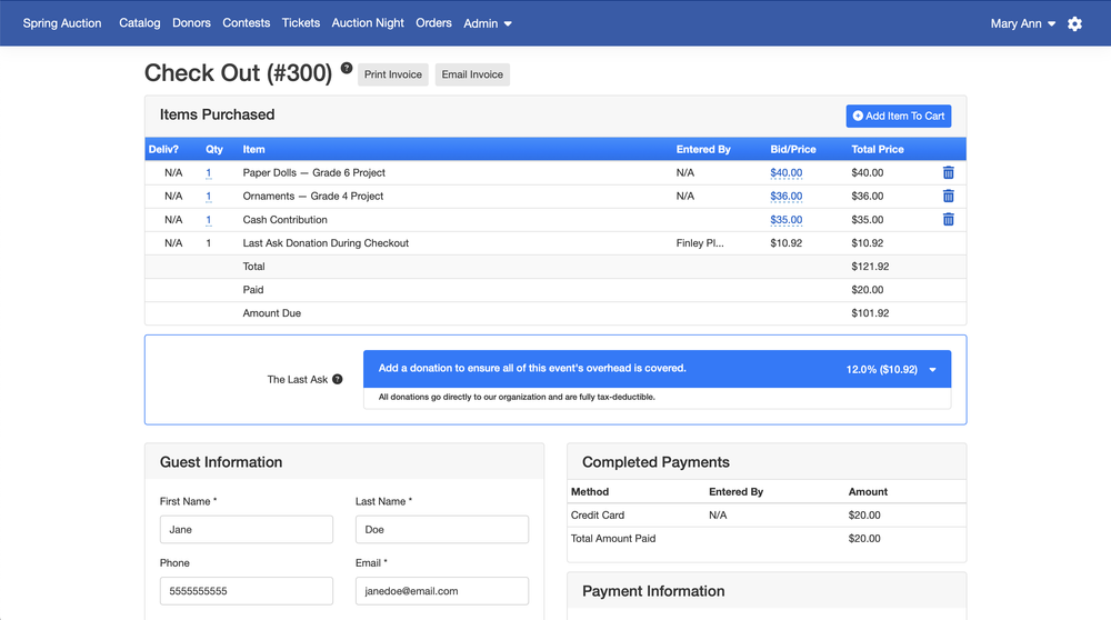 Last Ask feature admin checkout page screenshot